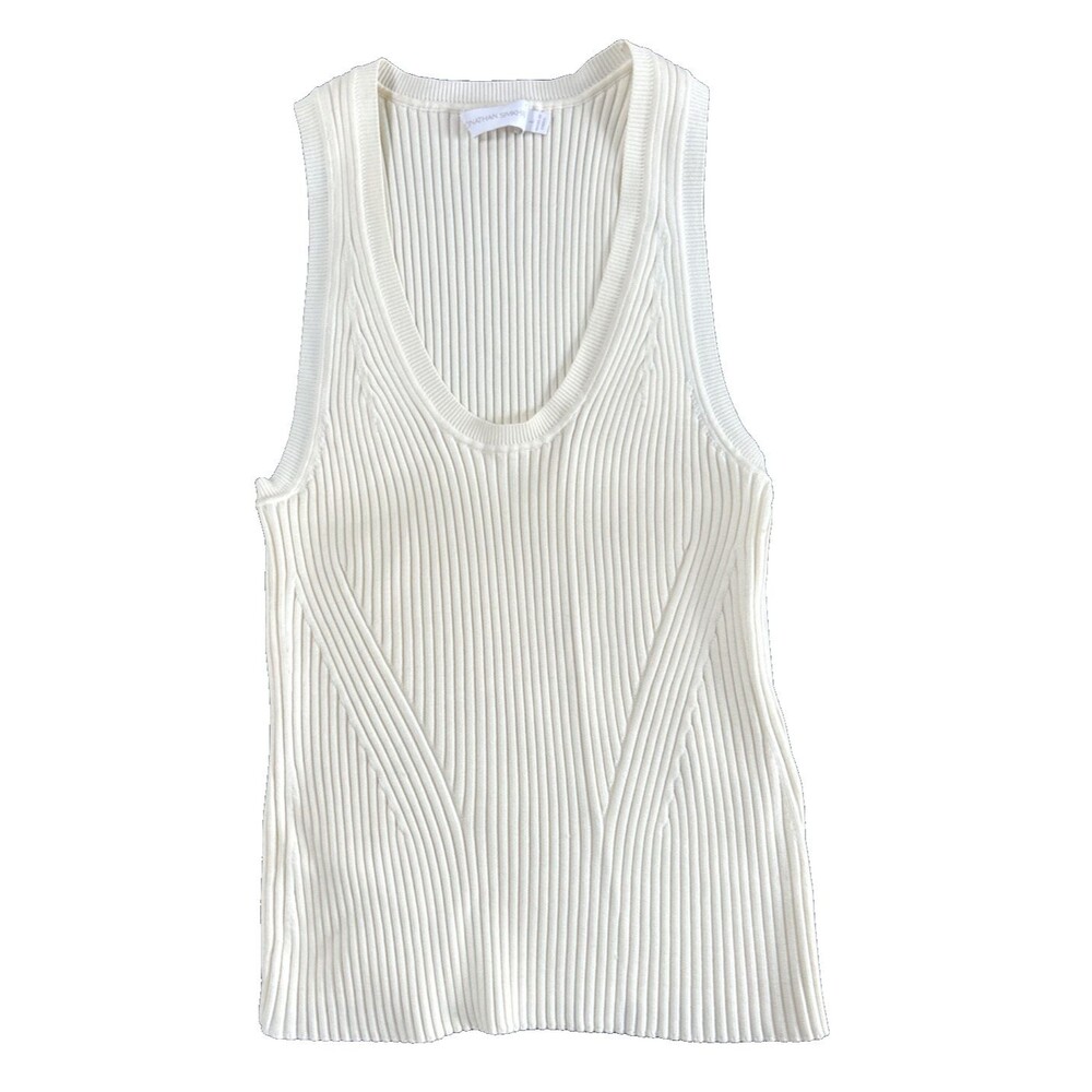 Jonathan Simkhai Liezel Rib Tank Top  Scoop Neck Ivory  Color Size L - Picture 3 of 7